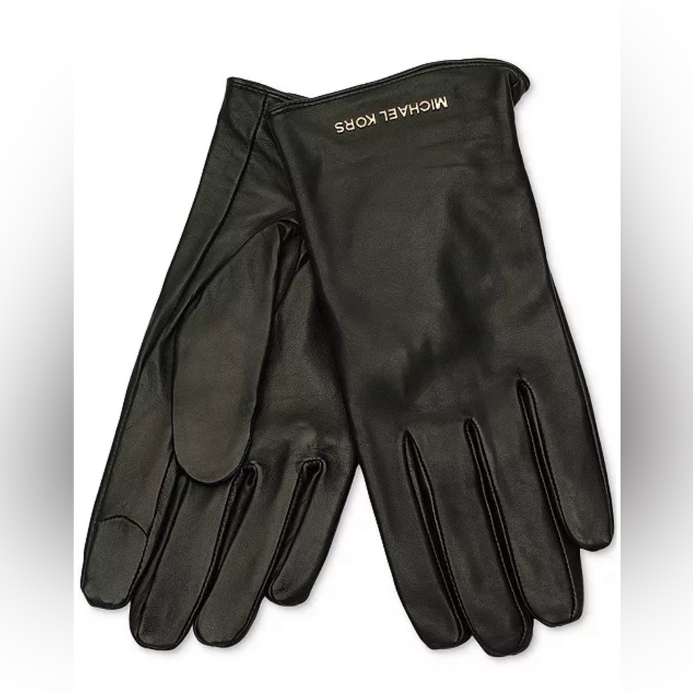 Michael Kors Black Leather Gloves with Gold Logo